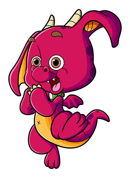 The little dragon is running and very happy to get something of illustration - Vector, Image