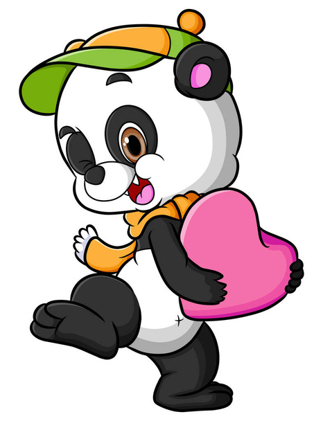 Щаслива панда танцює і тримає серце ляльку ілюстрації
 - Вектор, зображення