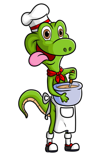 Кухарська ящірка змішує суп з ложкою ілюстрації
 - Вектор, зображення
