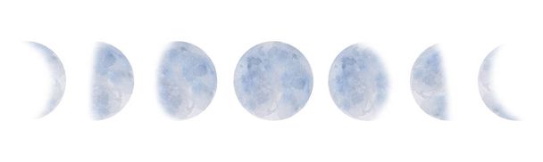 Fazy Księżyca odizolowane na białym tle, ilustracja akwarela. - Zdjęcie, obraz