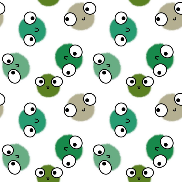 Kids seamless fluffy circle eyes cartoon bolls pattern for fabrics and textiles and linens and wrapping paper - Fotoğraf, Görsel