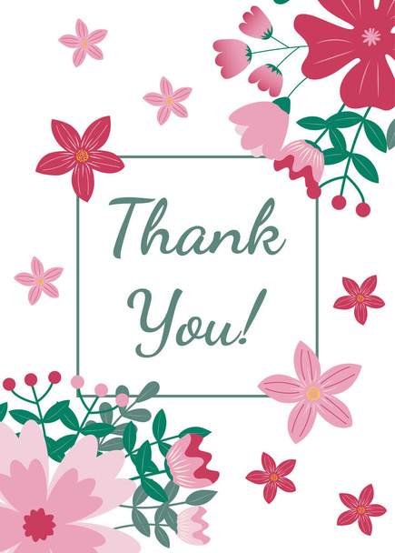Thank you greeting card with floral ornament on white background - Vector, Image