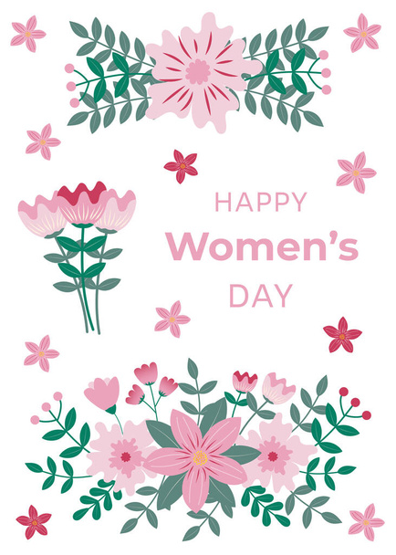 Holiday 8 March greeting card. Happy women day with floral ornament on white background - Vector, Image