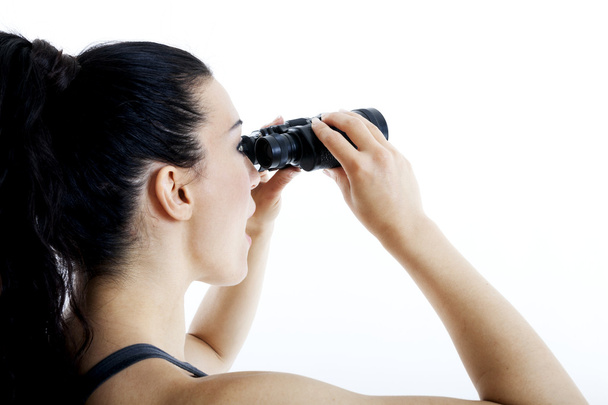 krásná žena, hledání s dalekohledem - Fotografie, Obrázek