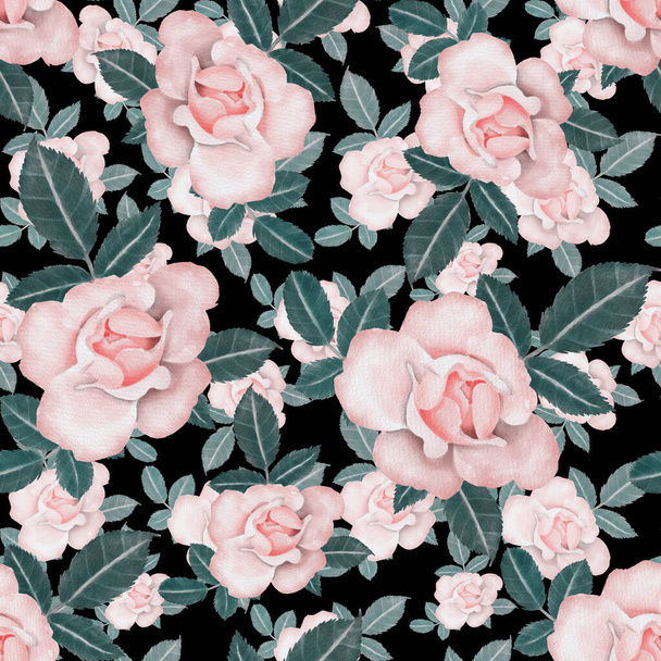 Watercolor seamless pattern with roses - Φωτογραφία, εικόνα