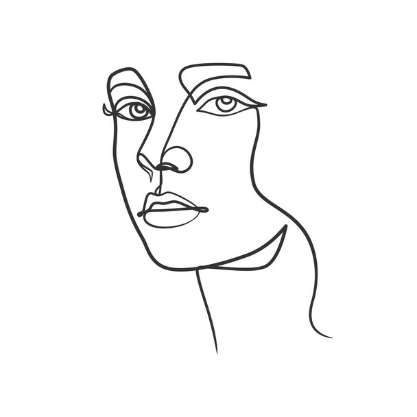 Continuous line drawing of woman face. Cute female linear portrait. One line woman portrait - Vektor, obrázek