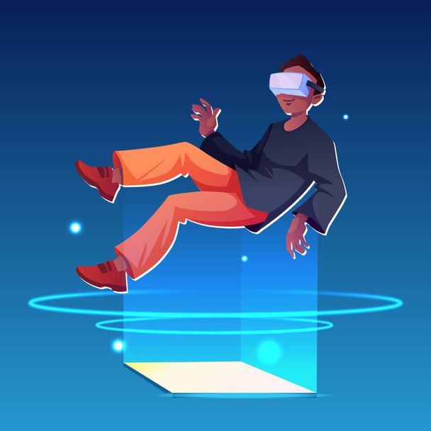 Man wearing VR glasses, digital space in metaverse - ベクター画像