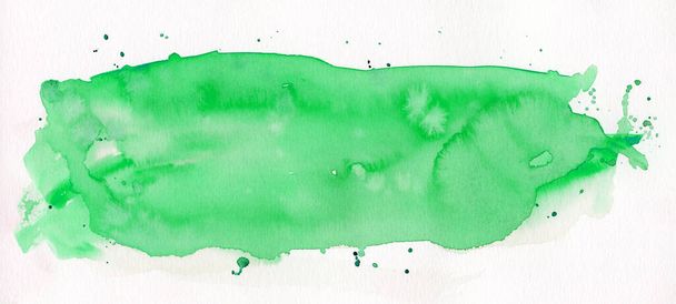 Green colorful abstract watercolor splash brushes texture illustration art paper - Creative Aquarelle painted, isolated on white background banner panorama, canvas for design, hand drawing - Photo, Image