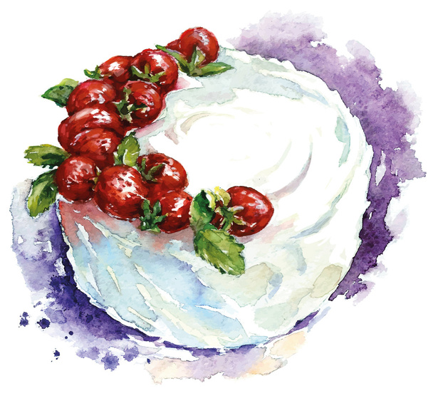 Hand painted watercolor strawberry cake. Vector illustration. - Vector, Image