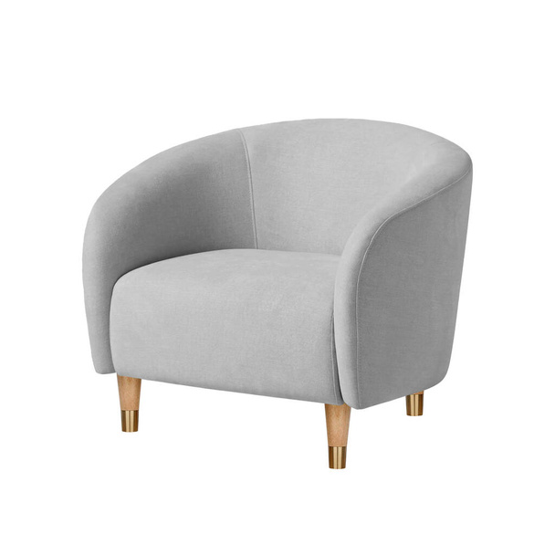 Classic armchair art deco style in gray velvet with wooden legs isolated on white background. Series of furniture - Fotó, kép