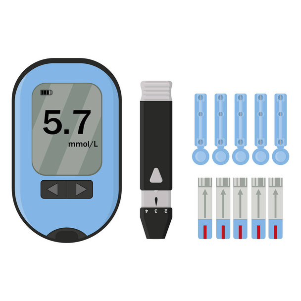 Icônes Set avec glycomètre insuline stylo seringue isolée vecteur illustration. - Vecteur, image