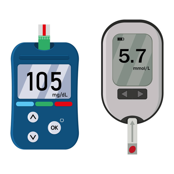 Glucose meter, Een apparaat voor het meten van bloedsuiker, kleur vector geïsoleerde illustratie. - Vector, afbeelding