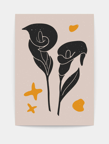 Botanical abstract poster. Minimalist contemporary wallpaper with hand drawn leaves, organic shapes. Vector illustration - ベクター画像