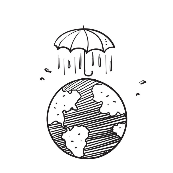ręcznie rysowane bazgroły wody gruntowej i symbol parasol na dzień świata wody - Wektor, obraz