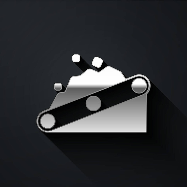 Silver Conveyor belt carrying coal icon isolated on black background. Long shadow style. Vector - Vector, Image