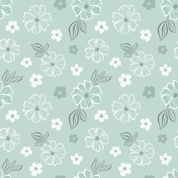 Floral seamless pattern with mallow flower on light turquoise background. Can be used for fabric, wrapping paper, scrapbooking, textile, banner and other design. - Vector, Image