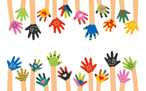 Барвисті розмальовані руки маленьких дітей
 - Вектор, зображення