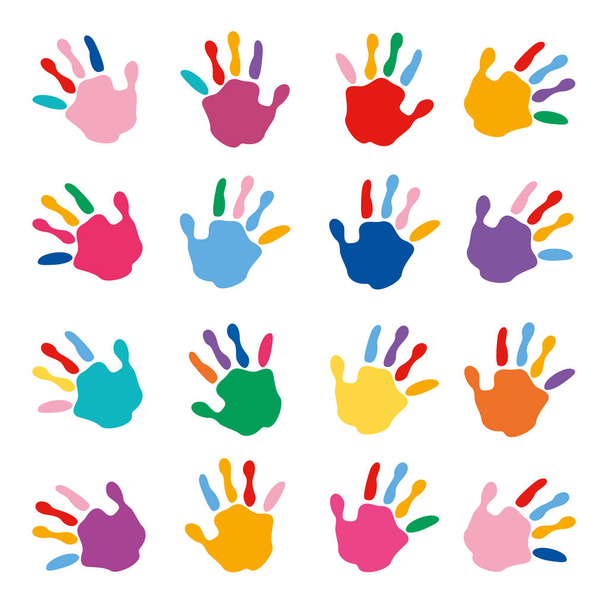 Kleurrijke geschilderde handen van kleine kinderen - Vector, afbeelding