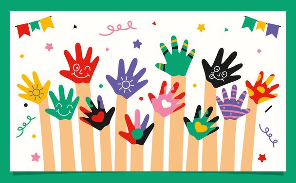 Mani dipinte colorate di bambini piccoli - Vettoriali, immagini