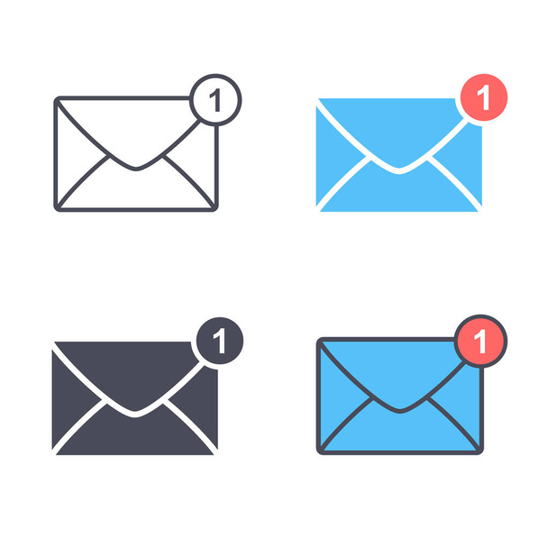 New incoming email message icon set. Envelope with notification symbol. Vector isolated illustration. - Vector, Image