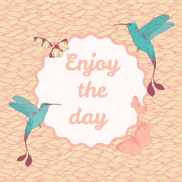 Inspirational and motivational quotes background. Bright card with cute birds and butterflies in vector - Wektor, obraz