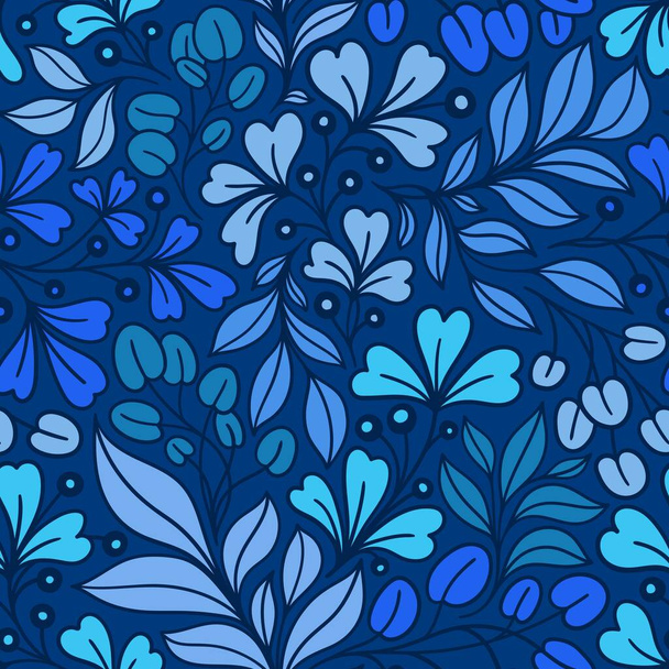 BLUE SEAMLESS PATTERN WITH BEAUTIFUL PLANT TWIGS IN VECTOR - Vektori, kuva