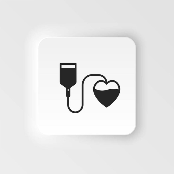 Neumorphic effect icon Blood donation vector illustration. Blood Donor Day. Save a life. Infusion therapy. blood and heart vector icon set - Vector, Imagen