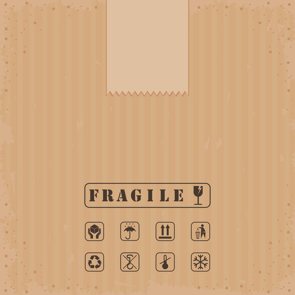 cartón con sello frágil - Vector, Imagen