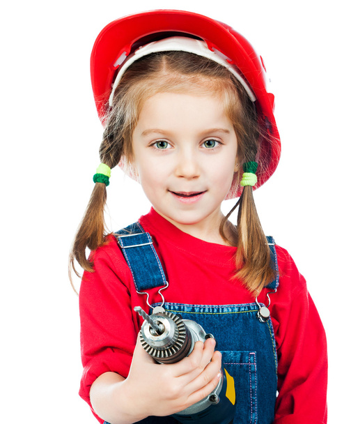 Little girl in red helmet - 写真・画像
