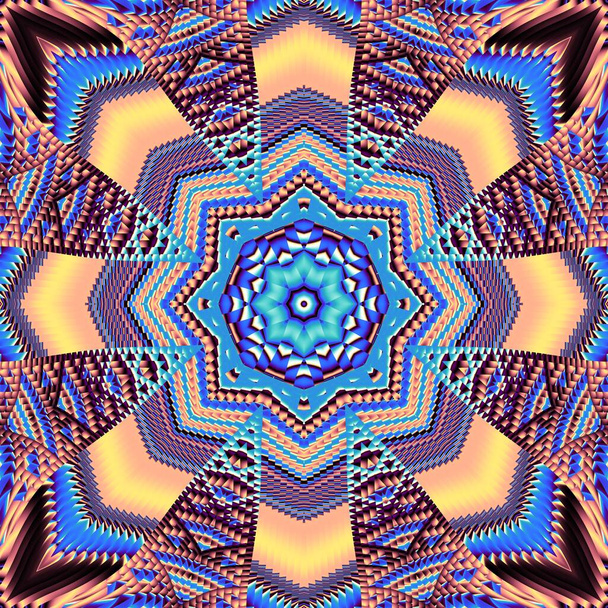 Patrón fractal digital abstracto. Patrón geométrico cuadrado simétrico en estilo azteca. - Foto, imagen