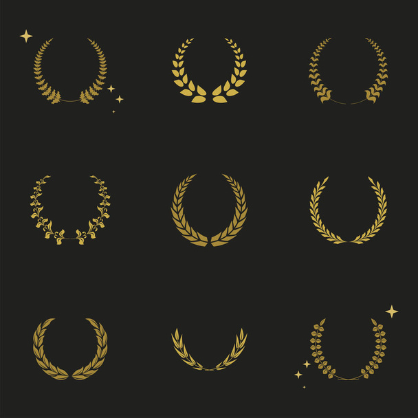 nine laurel wreaths icons - Vector, Image