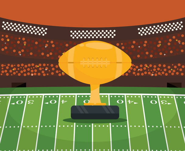Американский футбольный стадион с трофеем - Вектор,изображение