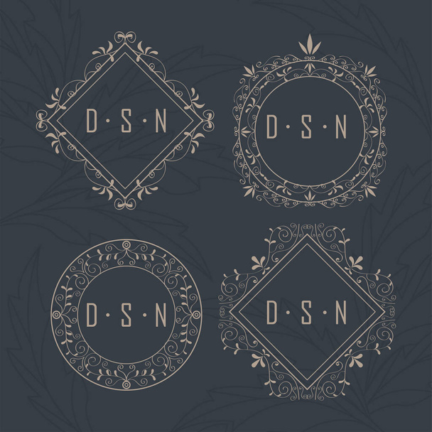 čtyři ikony Viktoriánských monogramů - Vektor, obrázek