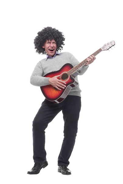 cheerful man with a guitar. isolated on a white - Foto, afbeelding