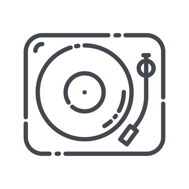 Vector line icon gramophone with record. Vinyl disc web icon. - Vector, Image