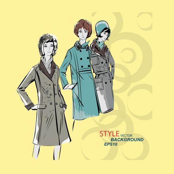 Vector sketch girls in fashion clothes eps - Vector, Image
