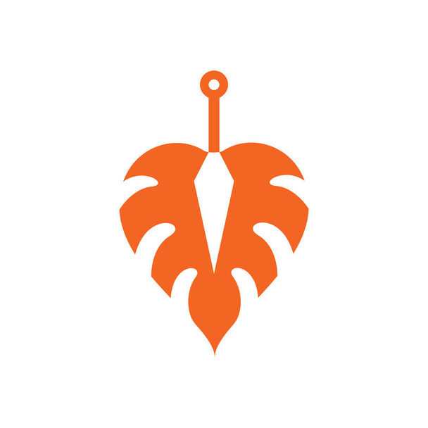 Кунай с логотипом листа дизайн векторного графического символа иконка иллюстрации креативная идея - Вектор,изображение