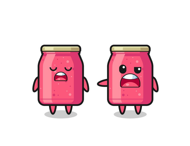 illustration of the argue between two cute strawberry jam characters , cute design - Vector, Image