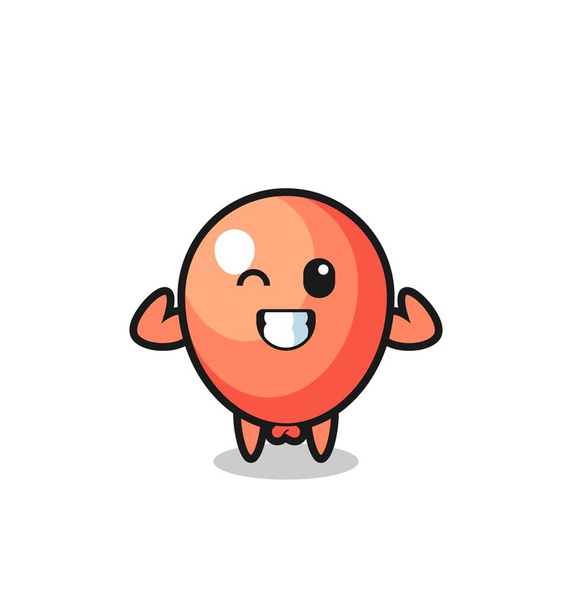 the muscular balloon character is posing showing his muscles , cute design - Διάνυσμα, εικόνα