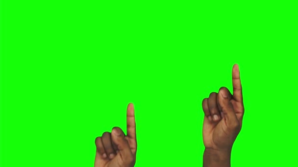 Пакет з 23 жестів, зроблених чорними чоловіками руками для управління сенсорним екраном на фоні зеленого екрану
 - Кадри, відео