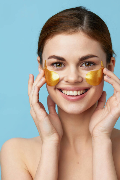 portrait woman patches rejuvenation skin care fun after shower close-up Lifestyle - Фото, изображение