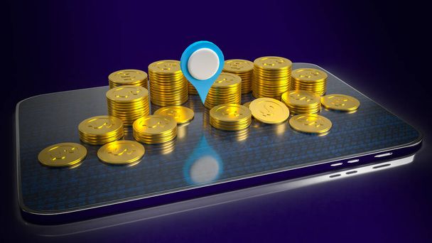 check point e monete d'oro su tablet per il concetto di business rendering 3d - Foto, immagini