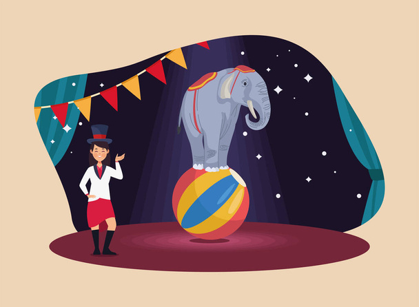 укротитель цирка и слон - Вектор,изображение