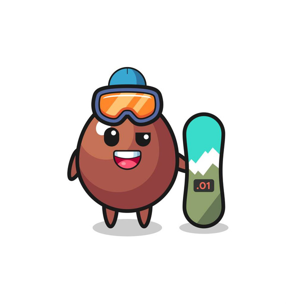 Illustration of chocolate egg character with snowboarding style , cute design - Vector, Image