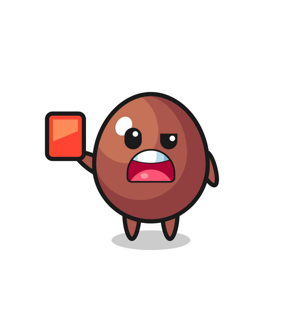 csokoládé tojás aranyos kabala mint játékvezető ad egy piros kártya, aranyos design - Vektor, kép