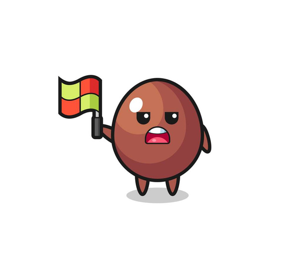 chocolate egg character as line judge putting the flag up , cute design - Vector, Image