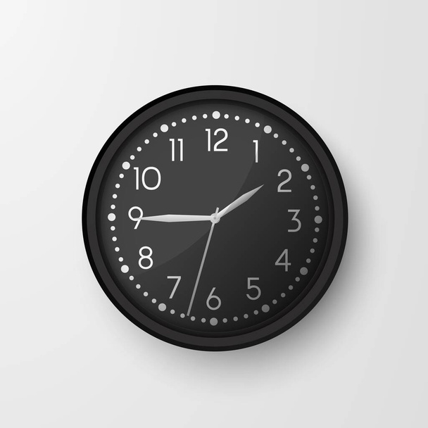 Relojes de pared. Reloj analógico blanco y negro de oficina. Relojes círculo vectorial - Vector, imagen