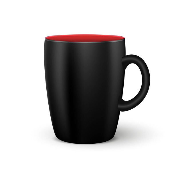 Realisztikus fekete kávé vagy teáscsésze fehér háttérrel. Mockup 3D-s csésze piros helyet belül és árnyékban. Üres felület a logó design, szöveg, banner márka. JPG illusztráció - Fotó, kép