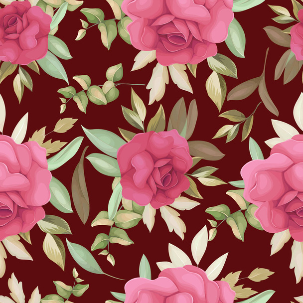 Hermosa flor rosa mano dibujo patrón sin costuras desain - Vector, imagen