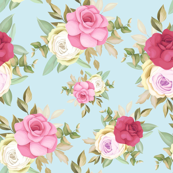 Beautiful rose flower  hand drawing seamless pattern desain - Vector, Image